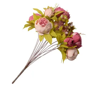 13 Head Manufacturers High Quality Party Indoor Mother's Day Fabric Peony Artificial Flower