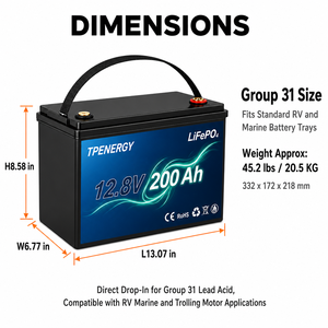 Batterie TPENERGY 12,8V 200Ah LFP à décharge profonde avec protection BMS 4S pour stockage solaire hors réseau, camping-car et bateau - Product Image 5