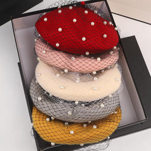 Béret en laine perlée à dentelle, style militaire français, élégant et vintage, pour femme, hiver, vente en gros, Angleterre - Product Image 1