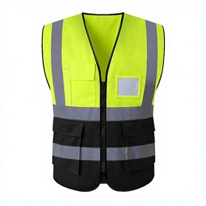 Gilet de sécurité multifonctionnel jaune et noir à 4 poches avec logo personnalisé, vente en gros, pour travaux extérieurs et construction, réfléchissant - Product Image 2