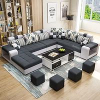 Meubles de maison modernes italiens, canapé d'angle en tissu en forme de U, 7 places, canapé sectionnel en forme de L
