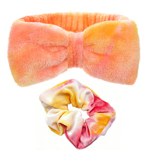 Diadema de felpa suave con lazo para el pelo, conjunto de color pastel tie-dye para mujer, para maquillaje y ducha - Product Image 6