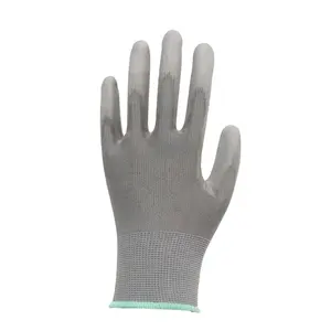 高品质 13 规格聚酯壳灰色 pu 棕榈涂层工作手套