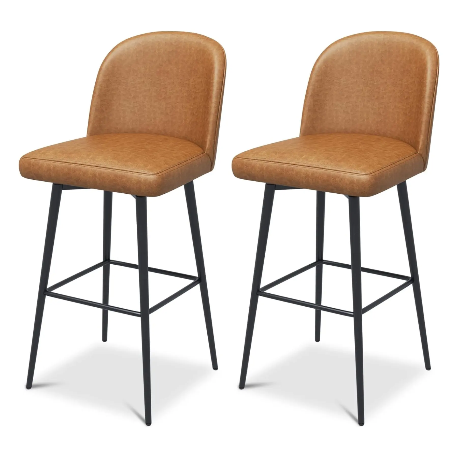 Industrial Kitchen Factory Furniture Counter Height Armless Upholstered PU Leather Bar Stool with Black Metal Legs