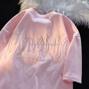 เสื้อยืดพิมพ์ลายพัฟแนวสตรีทเสื้อยืดลำลองผ้าฝ้ายใส่ได้ทั้งชายและหญิงสำหรับฤดูร้อนเสื้อยืดโอเวอร์ไซส์ไหล่ตก - Product Image 1