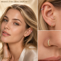 Cincin Hidung Titanium ASTM F136 Tiga Sisi Bertabur Zirkon Penuh, Cincin Hidung Kelas Atas, Piercing Bibir Punk, Clicker Tulang Rawan, Hadiah