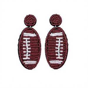 Vintage Football Beaded Earrings Women Patriotic Custom Colors Handmade Embroidered Crystal Craft Wedding Christmas <b>Memorial</b> Day - Product Image 1