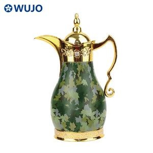 WUJO 1L畅销定制高品质全装饰金色热水瓶沙特迪拜阿拉伯茶真空咖啡壶，带玻璃内胆 - Product Image 5