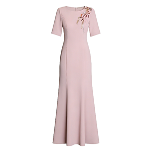 Robe de soirée sirène élégante pour femme, respirante, longue, avec broderie, manches courtes, col rond, pour l'été/le printemps - Product Image 2