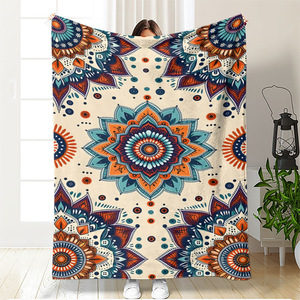 Couverture en flanelle Mandala, couverture de sieste, plaids pour la décoration intérieure, vente en gros, résistante à la décoloration, OEM ODM - Product Image 1