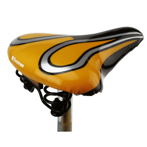 Selle de vélo avec revêtement en Rexine brillant, base en plastique, ressort hélicoïdal simple, réflecteur, siège de vélo confortable, jaune et noir - Product Image 3