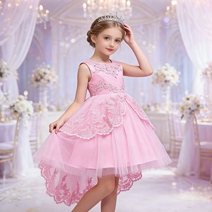 Robe de demoiselle d'honneur pour filles, blanche, col rond, jupe en tulle et dentelle perlée, style princesse, pour fête de mariage - Product Image 2