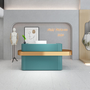 Arredamento per Salone, Moderna ed Elegante Scrivania Rosa per Reception, Bancone di Lusso con Logo Personalizzato per Salone di Bellezza, Unghie, Spa, Ufficio - Product Image 3