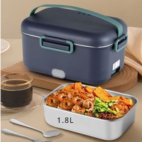 Kotak makan siang listrik 1,8 l 80W pemanas makanan untuk dewasa, Portabel 12/24/110V untuk mobil/truk/kantor dengan tas jinjing terisolasi (abu-abu)