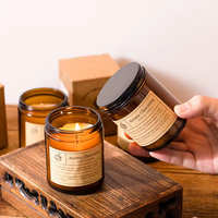 Bougies d'aromathérapie uniques faites à la main en cire de soja, avec emballage personnalisé (couleur, logo, boîte), design moderne, couvercles noirs à vis en métal pour
