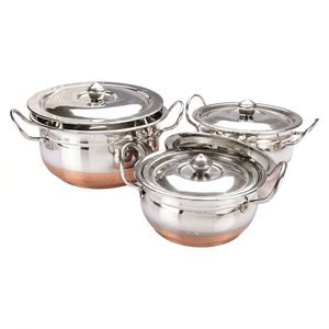 Cuenco de Cobre y Acero Inoxidable con Tapa, Tallado, Lujoso, Elegante, Clásico, Indio, para Servir, para Hoteles, Hogar, Cocina, Eventos de Catering - Product Image 1
