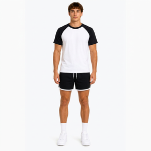 Men's Premium Black and <b>White</b> Raglan Sleeve T Shirt with Star Print Soft Breathable Fabric Regular Fit Casual <b>Tee</b> Lightweight - Product Image 1