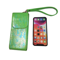 Dompet Wanita PU Hijau Tekstur Kulit Buaya 2 Slot Ponsel Logo Dapat Disesuaikan Tipis Ramah Lingkungan Dompet Ponsel Portabel untuk Bepergian