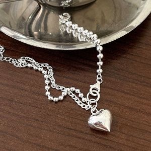 S925 Sterling Silver Double Layer <b>Beaded</b> Heart <b>Bracelet</b> For Women Korean Style Everyday Wear Jewelry - Product Image 4