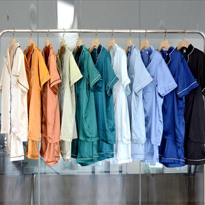 Pyjama en satin de soie pour femmes de luxe, couleur unie, manches courtes avec short, passepoil de la même couleur, taille élastique, vêtements de nuit - Product Image 6