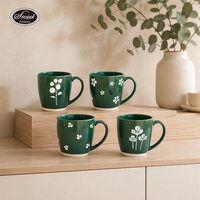 Set Cangkir Kopi Keramik Bunga Klasik SWT dengan Piring Kelopak Bunga, Mug Teh, Aman untuk Mesin Cuci Piring, Hadiah Cantik untuk Rumah, Kantor, Kafe