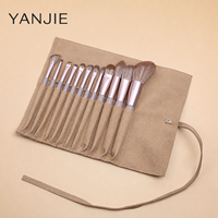 Ensemble professionnel de 12 pinceaux de maquillage crème couleur café, pour fond de teint, fard à paupières, lèvres, incluant des pinceaux angulaires et effilés, outils de beauté portables