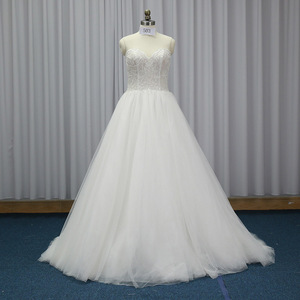 Beading <strong>Top</strong> Sleeveless Lace up Back A-Line Wedding Dress for <strong>Bride</strong> Ajj19 - Product Image 5