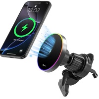 Support de charge sans fil magnétique pour grille d'aération de voiture avec lampe d'ambiance RGB réglable pour iPhone 17 16 15 Pro Max – Chargeur sans fil pour voiture