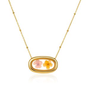 Collana J&<span class=keywords><strong>D</strong></span> Jewelry in acciaio inossidabile placcato <span class=keywords><strong>oro</strong></span> 18 carati con fiore ovale essiccato, vero fiore rosa arancione conservato in resina. - Product Image 5