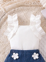 Europese en Amerikaanse mode geruite top + 3D bloemen gewassen jeans shorts meisjes kledingset voor de zomer