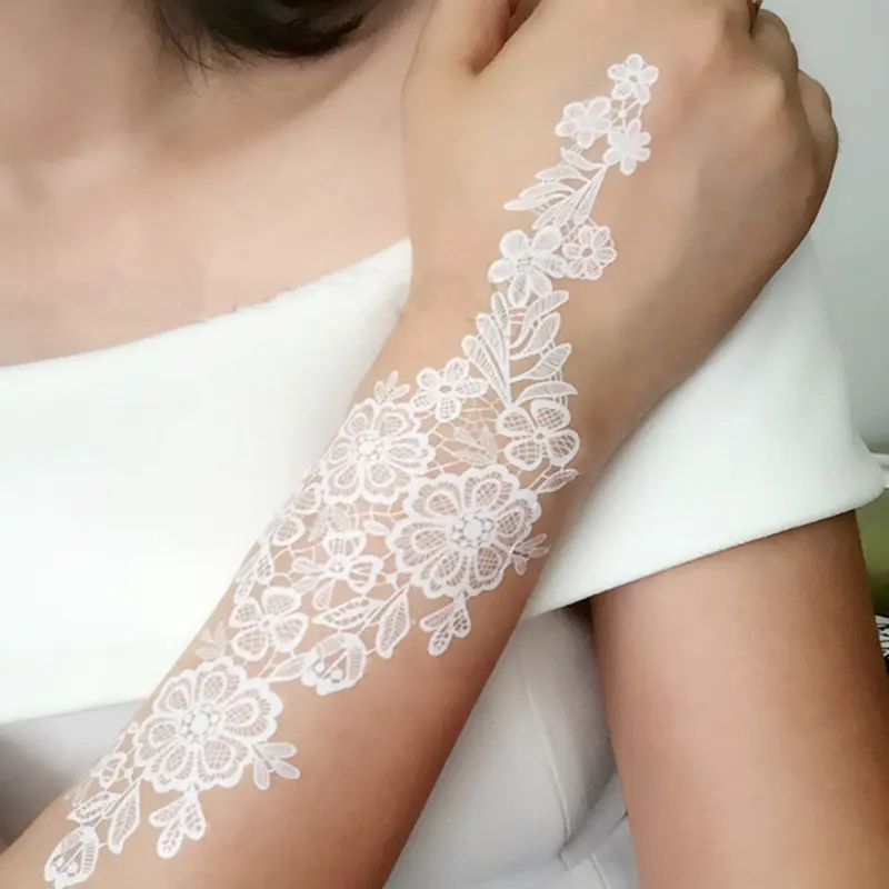 Tatuagens temporárias de henna, adesivos com corpo branco para casamento, noiva, à prova d'água