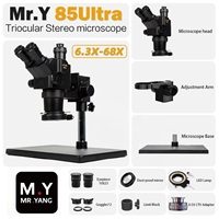 YCS 85Ultra Precision Continuous Zoom 6.3X-68X Trinocular Microscope WF10X/23 Eyepiece for PCB Electronics Soldering Repair Tool