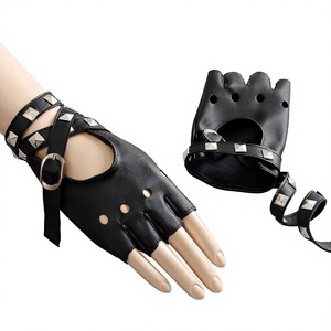 Fashion Design Half-Finger Women Motorcycle Breathable Black Sheepskin Leather Driving Gym Cycling Leather Gloves From Pakistan - Product Image 1