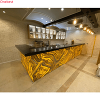Comptoir en pierre artificielle noire avec éclairage LED, comptoirs de présentation de café en onyx, design luxueux, comptoir de bar chinois
