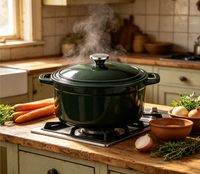 Marmites en fonte polie enduite d'émail pour la cuisine à domicile ensemble d'ustensiles de cuisine casseroles marmite à soupe avec couvercle
