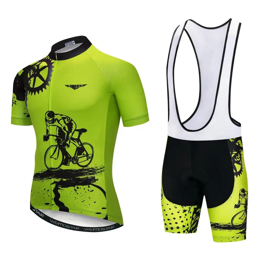 Set di pantaloncini da ciclismo da uomo verde all'ingrosso Set di abbigliamento da bici MTB Set di pantaloncini per bavaglini per biciclette ad asciugatura rapida