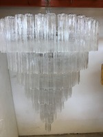 Lustre moderne pour escalier d'hôtel ou de villa, sur mesure, extra large, 7 niveaux, tubes en verre de Murano transparent