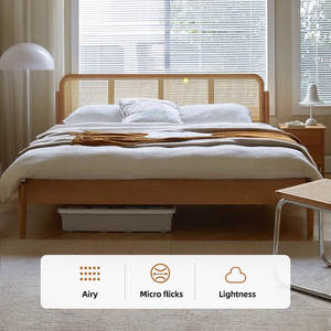 Moderne einfache Massiv Eichenholz Doppelbett Nordic Style Rattan Head <span class=keywords><strong>Log</strong></span> Style Schlafzimmer möbel für kleine Wohnungen - Product Image 2