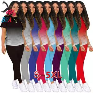 Women Two Piece Set Summer Fashion Gradient T-shirt + <b>Plus</b> <b>Size</b> Tracksuit - Product Image 2