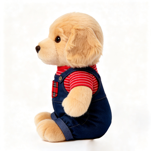 Peluche de <span class=keywords><strong>Labrador</strong></span> Suave y Esponjoso con Camisa a Cuadros Roja y Overol de Mezclilla, Muñeco de Peluche para Niños, Regalo, Juguete de Peluche de Perro Suave y Esponjoso - Product Image 6