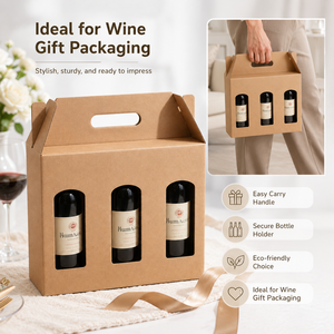 Custom Kraft Wine Carrier <b>Box</b> with Reinforced Handle Die-Cut Window Corrugated Gift <b>Box</b> Foldable Portable Beverage Packaging - Product Image 4