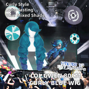 Vente en gros <span class=keywords><strong>LOL</strong></span> Gwen perruque 80cm de long vague d'eau cheveux synthétiques brun clair fibre haute température Anime perruque 4 queues de cheval - Product Image 2