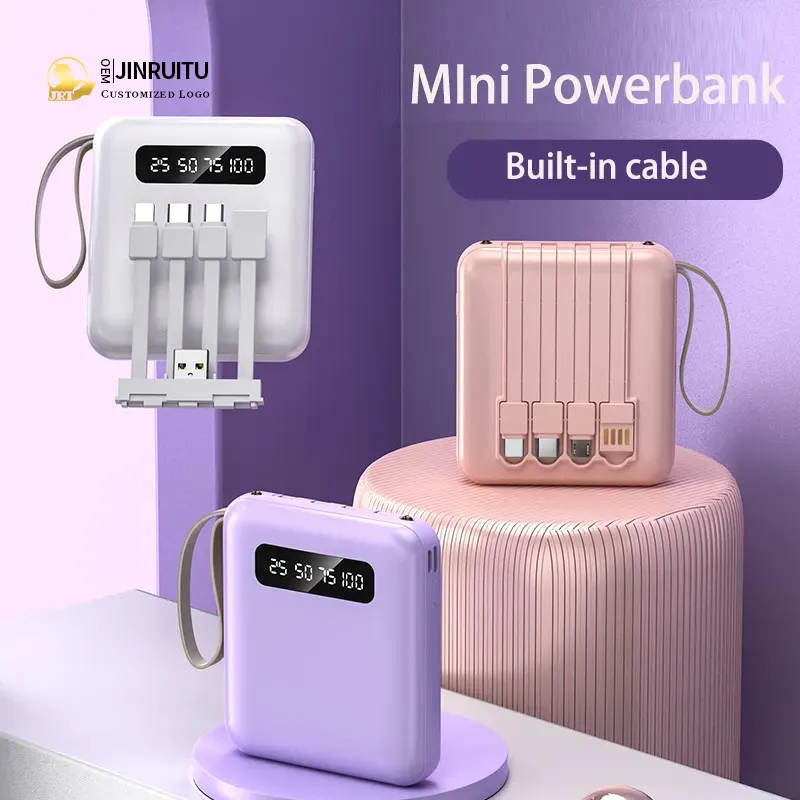 Cadeau personnalisé, mini chargeur de banque d'alimentation portable avec lampe de poche LED 4 en 1 câble détachable 10000mah powerbank slim