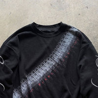 T-shirt thermique à manches longues en coton gaufré 300 GSM, coupe oversize personnalisée, imprimé DTG, style hip-hop, couleur unie, OEM Graphic