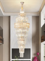 Lustre en cristal K9 avec douille E14, quincaillerie électroplaquée et chaîne de suspension réglable pour salon et escalier