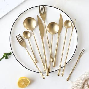 YIMIVIVIAN Vintage Gold Cutlery Set 304 Stainless Steel Steak Knife Fork Spoon Solid Color Dinnerware Sets - Product Image 1