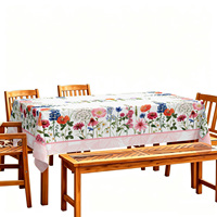 Nappe de table de qualité supérieure à imprimé floral intégral avec bordure à carreaux roses, housse de table imperméable pour patio et pique-nique, vente en gros