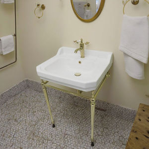 Français rétro laiton support moderne Simple sol lavabo doré salle <span class=keywords><strong>de</strong></span> bain balcon lavabo en céramique bassin salle <span class=keywords><strong>de</strong></span> bain armoire - Product Image 6
