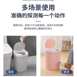Smart Trash Can Automatic Sensor Rechargeable Lid <b>Round</b> Bathroom Kitchen Bin Girly Pink Wise Gray 20L Motion Detection - Product Image 5