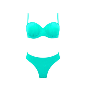 Costume da bagno bikini taglie forti HDJ con controllo pancia, reggiseno push-up e slip a vita alta, tinta unita, due pezzi da donna - Product Image 1